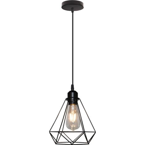 Lámparas De Colgar Industrial Lámparas De Colgar Retro De Diamante Ø20CM Lámpara De Techo Ajustable En Altura Para Sala De Estar Comedor Negro