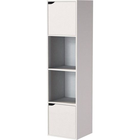 Bibliothèque - JUANIO - Colonne - 2 étagères - 2 compartiments - Blanc 120x30x29 cm (1/3)