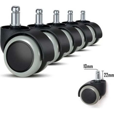 Bürostuhlrollen – KCVV – 5er-Set – 10 mm x 22 mm – Geeignet für Hartböden – Einfache Montage (1/5)