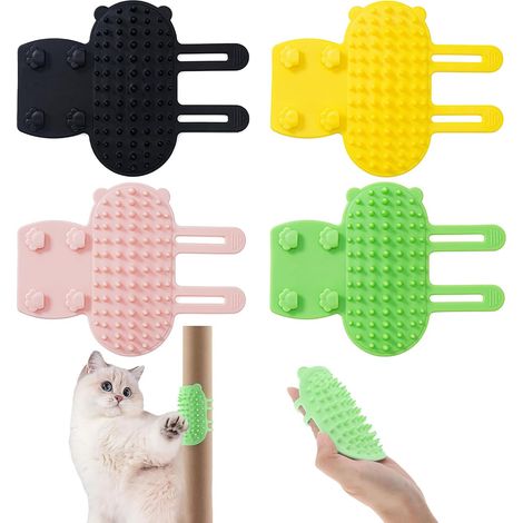 4 cepillos de silicona para esquinas y masajes para gatos, autolimpiables y de aseo. (1/5)