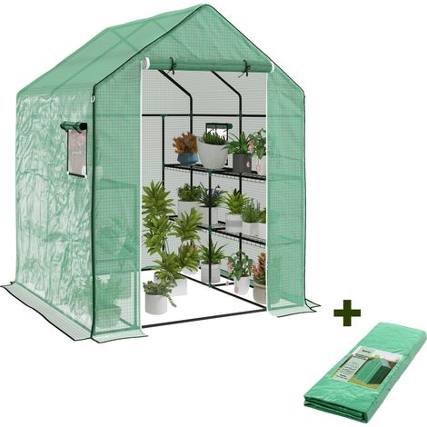 Serre de jardin - Outsunny - 1 porte, 2 fenêtres, 1 bâche de remplacement - polyéthylène acier - 140x73x190 cm - vert