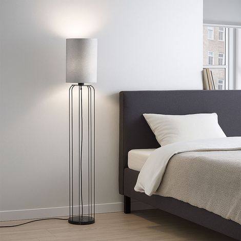 Stehleuchte Esszimmer 1 flammig Stehlampe schwarz silber mit Textilschirm, Metall Stoff, 1 E27 Fassung, DxH 20x114 cm