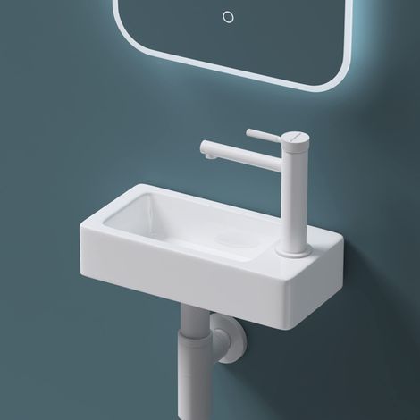 Mai & Mai – Lavabo suspendu blanc 37,5 x 18 x 8,8 cm – Vasque en céramique rectangulaire – Installation facile sans trop-plein – Pour salle de bain invités - BR3053L