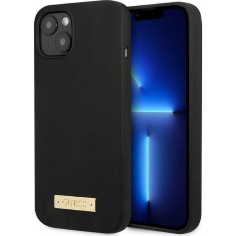 Funda rígida Guess GUHMP13SSPLK para iPhone 13 mini de 5,4 pulgadas, color negro/negro, con placa de silicona y logotipo MagSafe. (1/5)