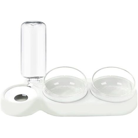 BUNTHAUS Futterspender für Haustiere, 2-in-1-Doppelnäpfe mit automatischer Trinkflasche, geneigtes und drehbares Design für Katzen und Hunde, BPA-frei und leicht zu reinigen – Weiß (1/5)