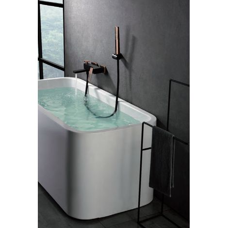 IMEX Miscelatore vasca-doccia in ottone e zama nero opaco con dettagli oro rosa supporto doccetta in ABS doccetta rotonda 1 posizione tubo flessibile PVC 180 cm cartuccia ceramica Ø35 mm - Modello (1/3)