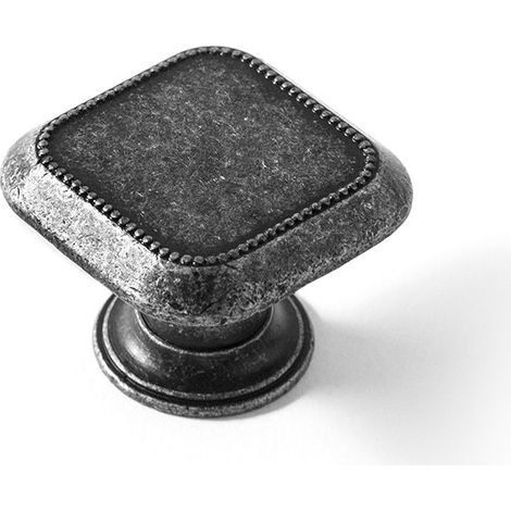 Pomo de zamak con acabado plata vieja, dimensiones:30x30x22mm -