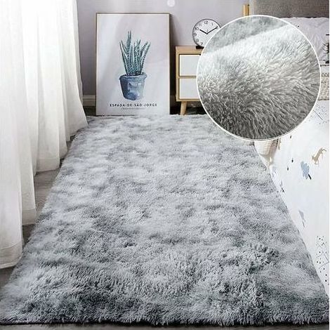 Area Rug Living Room Rug Bedroom Teenage Girl Shaggy Modern Design Long Pile Soft Non-Slip Large Area Rug for Kids Room (Gray/White 140-200cm) (1/5)