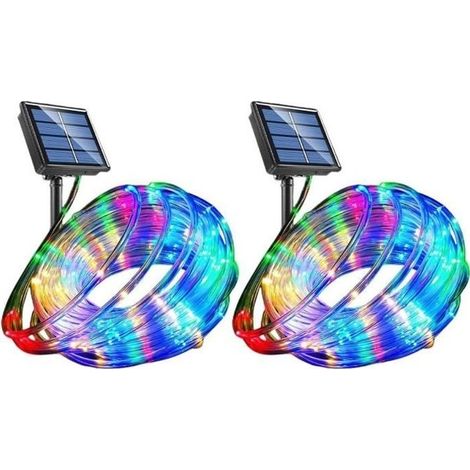 2 PCS Guirlande Lumineuse Borne Solaire 12m 100 LED Extérieur Étanche Fil de Cuivr 8 Modes Pour Jardin Patio Mariage Noël Décoration (1/4)