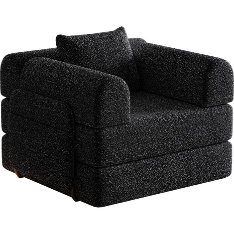 Canapé Convertible 1 Place avec Coffre dans l'Accoudoir, Structure en Acier, Chenille Noire (1/5)