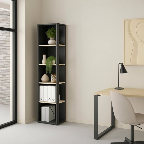 Bibliothèque Baaz, Étagère 4 Niveaux, Fixation Murale, 34.3x40.8x204.7h cm Marron (1/5)