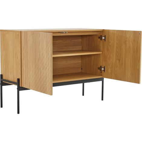 Buffet à 2 portes avec pieds en métal, commode au design linéaire, dimensions: H 75 cm / L 100 cm / P 40 cm (1/5)