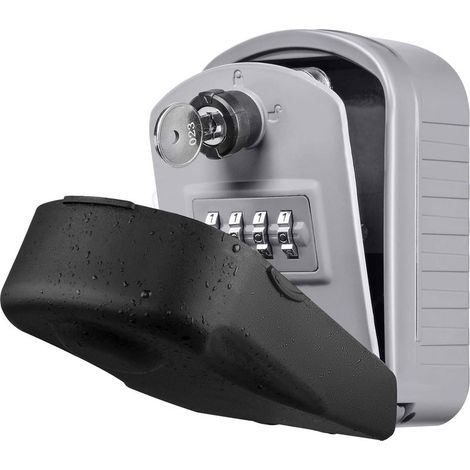 [New Generation] Large Outdoor Key Safe with 4 Codes and Emergency Keys, Waterproof and Rustproof Wall Mounted Key Box for School, Office, Factory (Silver) (1/5)