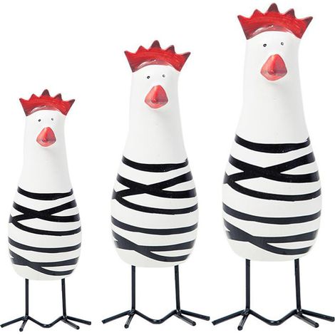 Set di 3 pezzi raffigurante un gallo e un pulcino – in legno massello intagliato – stile mediterraneo – dipinto a mano