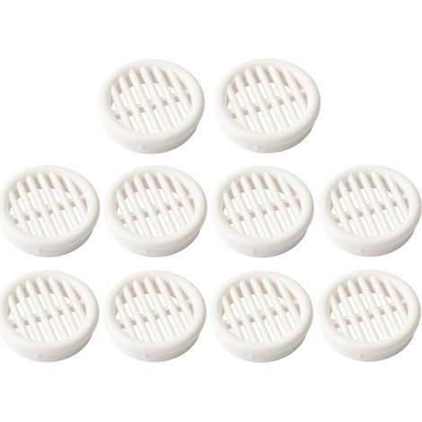 10 runde Kunststoff-Lüftungsgitter, 39,5 mm Einbaudurchmesser, 11 mm Höhe, Schutzabdeckung für Decke/Wand/Türrahmen, weiß (1/5)