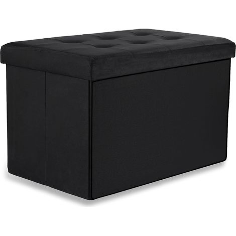 Puff plegable Valora XL de terciopelo negro con asiento de almacenamiento (1/5)
