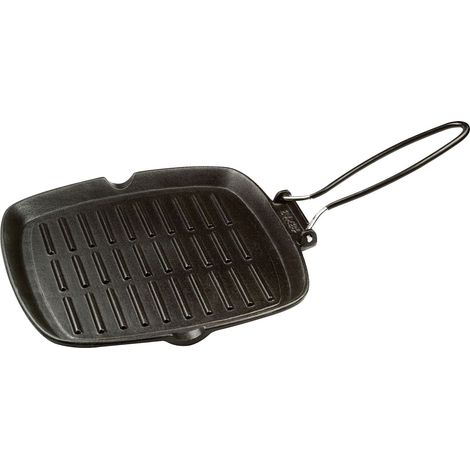 Excelsa Dieta Grill Bistecchiera Quadrata con Manico Pieghevole, Ghisa Smaltata, Antiaderente, Nero (1/4)