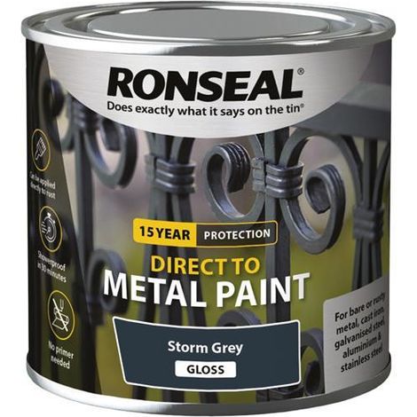 Ronseal 15-Year Exterior Direct-to-Metal Gloss Paint in Storm Grey, 250ml