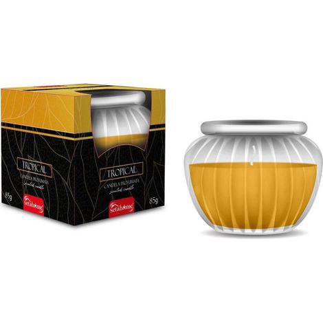 TrAdE Shop Traesio - Candela Profumata Ambienti In Vasetto Di Vetro Decorativo Fragranza Tropical Da 85g 029863 - (1/2)