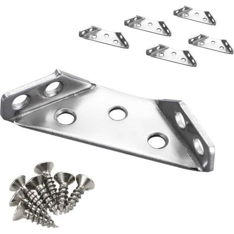Paquete de 6 esquineras de acero inoxidable con tornillos para reparación de muebles, esquineras de metal perforado (1/5)