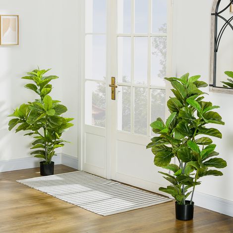 Lot de 2 plantes artificielles figuiers artificiels à feuilles arbre artificiel avec pot inclus hauteur 110 cm vert (1/5)