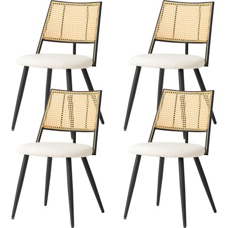 Wokaka Lote de 4 Sillas de comedor acolchadas - Silla de ratán y madera - ideal para cocina - Beige