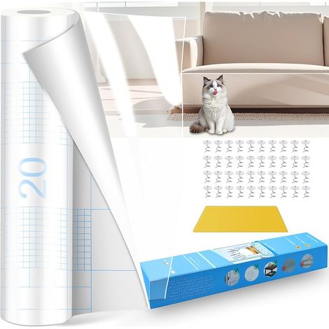 40X500CM Protection Canape Chat Anti Griffe, Anti Griffe Chat Canapé, Anti Griffe Sticker Transparent Autocollant de Protection,pour Meubles,Porte,Mur,Comptoirs (1/5)
