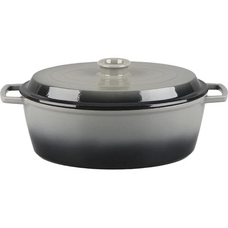 Cocotte ovale 33 cm en fonte émaillée - gris - Masseiron (1/5)