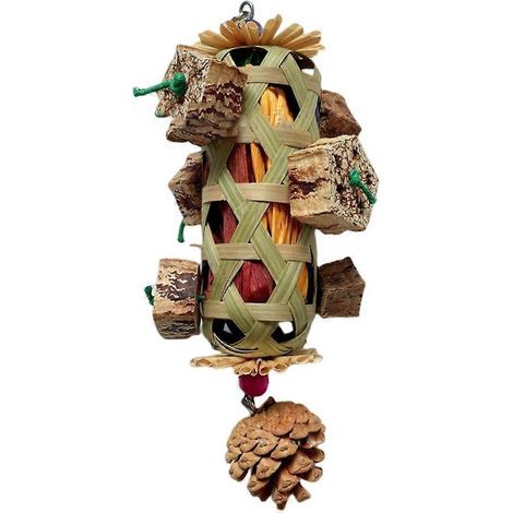 Jouet pour oiseau : écorce de maïs et pomme de pin pour calopsitte africaine et conure, pour le traitement des dents.