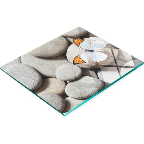 Tabla de cortar y servir decorativa de cristal con dise帽o de mariposa y piedras, 60x52 cm.
