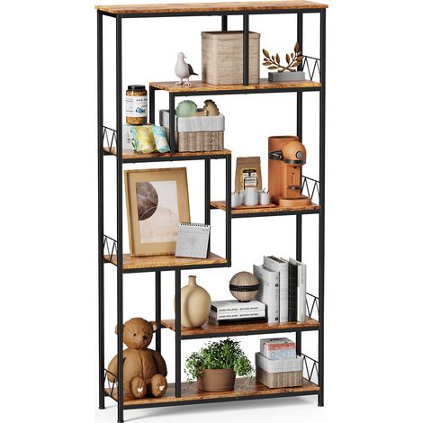 Bealife Libreria Scaffale Organizzativo 7 Ripiani Struttura in Metallo con Piedi Regolabili 100 x 30 x 180 cm Marrone