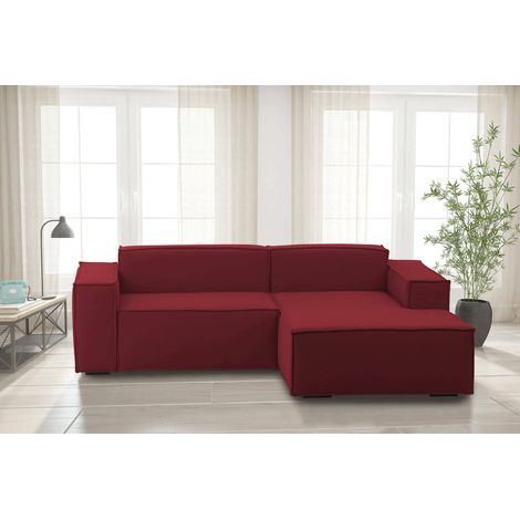 Talamo Italia Canapé fixe Patrizia, Canapé modulable 2 places avec péninsule droite, 100% Made in Italy, Canapé moderne en tissu, Cm 220x170h70, Rouge, avec emballage renforcé (1/5)