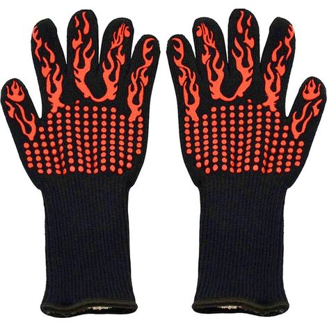Gant de cuisson résistant à la chaleur 800°C avec brosse en silicone, gant anti-brûlure pour barbecue, four et tricot, accessoire de cuisine résistant aux flammes (rouge) (1/5)