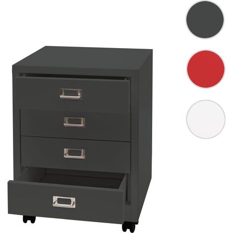 Caisson à roulettes HWC-L49 - armoire à tiroirs acier armoire à dossiers - métal 55x40x41cm 4 tiroirs - rouge (1/5)
