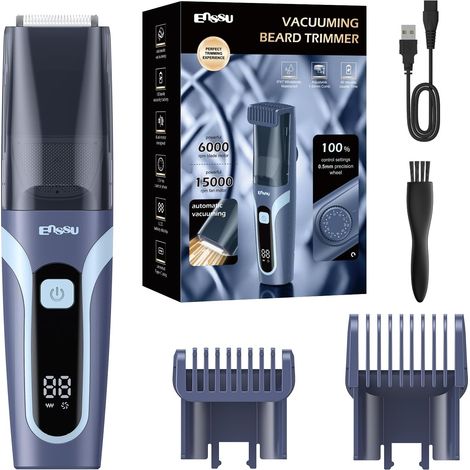 Vacuum Beard Trimmer for Men Electric Beard Trimmer Blue IPX7 Waterproof Hair Clippers (from 1mm to 20mm) with Type-C Charging, LCD Display, Dual Motor System (1/5)