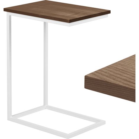 LAMO Manufaktur Beistelltisch Laptoptisch Sofatisch mobiler Kaffeetisch Nachttisch 50x35x67 cm Gestell Weiß 100% Echtholz Massiv Platte farbe: Nussbaum