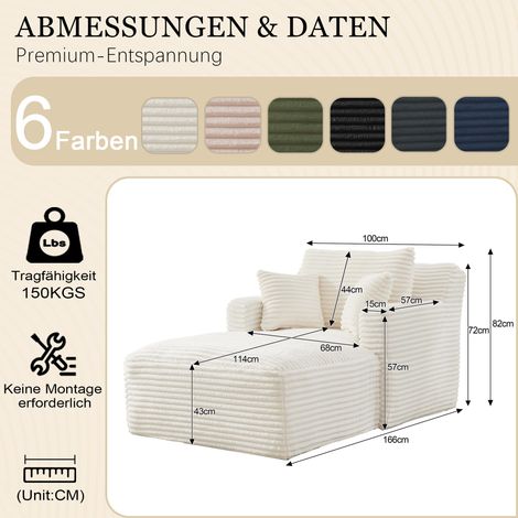 Canapé moderne modulable avec chaise longue, canapé confortable / canapé-lit en velours, sans assemblage, pour salon, bureau ou appartement