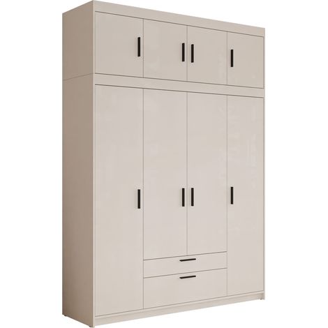 Armoire Novduni 106, Beige, 246x177x53cm, Portes d'armoire: Avec des charnières, Nombre d'étagères: 8