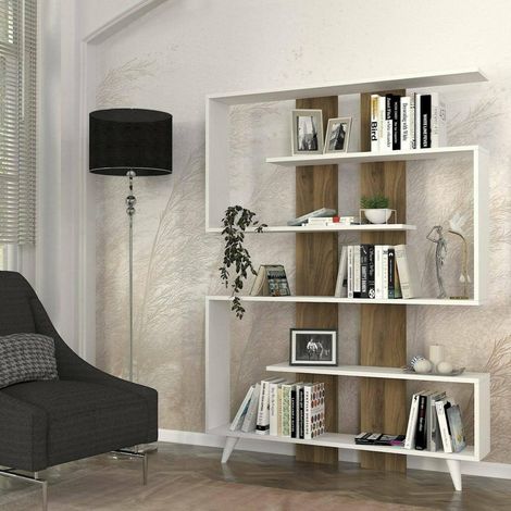 Bibliothèque, Etagère de Bureau, Porte-Livre Mobile, Librairie, 120x20h162 cm, Blanc et Noyer (1/5)
