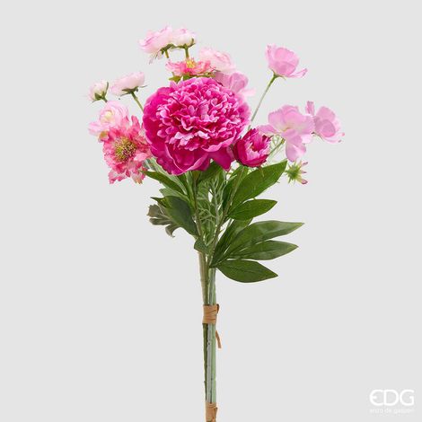 EDG Enzo De Gasperi Peonia Bouquet Mix Cespuglio Artificiale H 60 Cm Fucsia