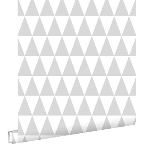 papier peint triangles géométriques graphiques gris chaud clair et blanc mat - ESTAhome (1/5)