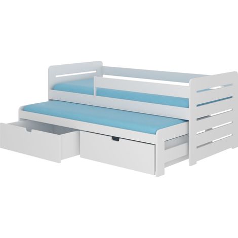 Lit gigogne blanc 2 couchages 90x200 avec 2 coffres de rangement Solale (1/5)