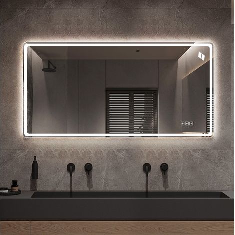 Specchio LED 60x120 cm senza telaio con illuminazione anteriore e posteriore, antiappannamento e comando touch, vetro argentato (1/5)