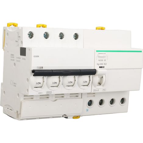 Disjoncteur miniature PA66 à enveloppe ignifugée, 4 pôles et neutre, avec protection contre les fuites de courant, 400 V CA, 6 A (1/5)