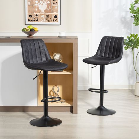 Lot de 2 tabourets design rétro hauteur réglable vérin gaz, repose-pieds, noir (1/5)