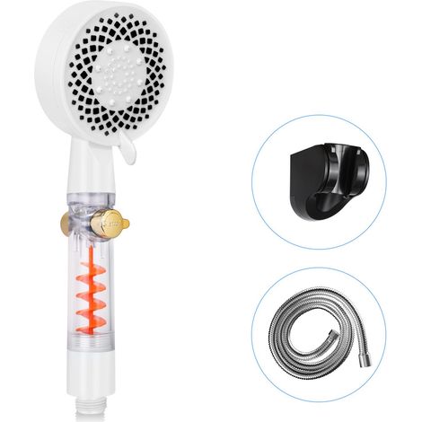 Ducha de mano GBLY, redonda blanca, con mayor presión creciente, con botón para regular el flujo de agua, ducha de ahorro de energía con manguera de 1,5 m, soporte de ducha para baño.