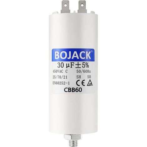 CBB60 30uF 450V Engine Starter Capacitor for Pool Pump 30µF 450 Volt 40 x 95 mm Connector M8 50/60Hz (1/5)
