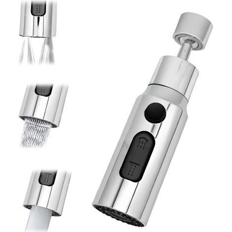 Kitchen Sink Spray 360 Degree Faucet, 3 Modes Faucet Aerator Kitchen Faucet Nozzle with Aerator, Kitchen Sink Mixer Tap Rotating Faucet Head, Universal Orienta Faucet Adapter (1/4)