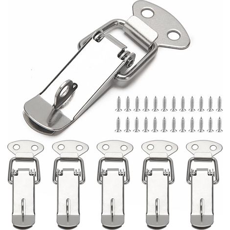6 Pièces Fermeture a Levier Fermeture à Ressort Loquet, Loquet à Ressort Bascule 72mm, avec Crochet, pour Coffret, Boîte, Tiroir, Armoire, Coffre à Outil, avec 24 Vis M4x16 (1/5)