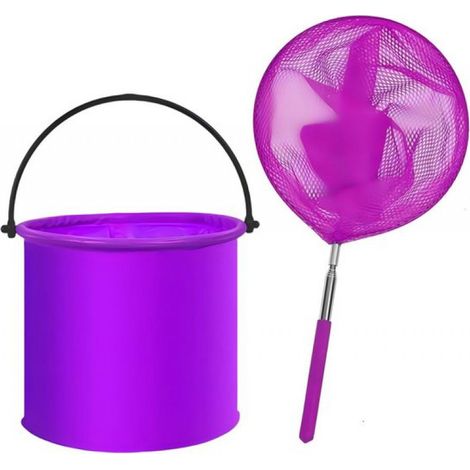 Épuisette de pêche Gsedaox - Épuisette extensible - Épuisette pour bassin - Épuisette de pêche et épuisette à papillons portable, colorée et pliable pour enfants - Seau inclus - Violet (1/5)